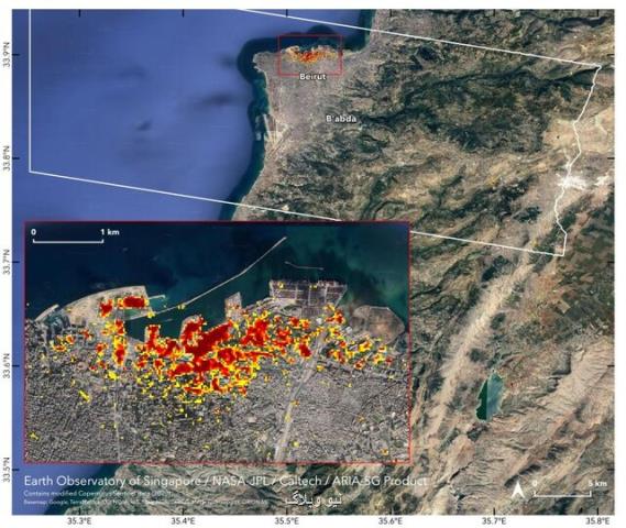 برآورد خسارات انفجار بیروت توسط ناسا